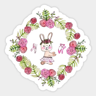 Ballerina and Bunny Rabbits | Ballet | Watercolor Sticker